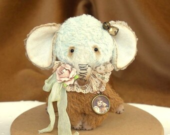 Primitive Künstler Elefant - Teddybär, Artist Teddy Bear "Corinne", 10cm nach alt gefertigt, Vintage für Muttertag