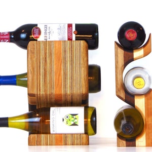 Striped Wood Wine Rack | 3 Bottle Wine Rack | Wine Bottle Storage | Countertop Wine Holder | Wooden Wine Rack | Modern Wood Wine Rack