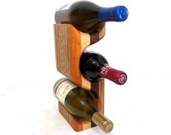 Multi Color Wood Wine Rack | 3 Bottle Standing Wine Bottle Display | Colorful Wood Wine Storage | Floor Standing Wood Wine Bottle Holder