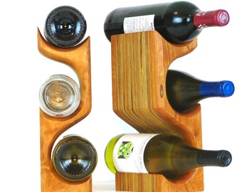 Cherry Wood Wine Bottle Rack | Wine Bottle Storage | 3 Bottle Cherry Wood Wine Rack | Tabletop Wine Rack | Modern Wine Rack | Unique Wine