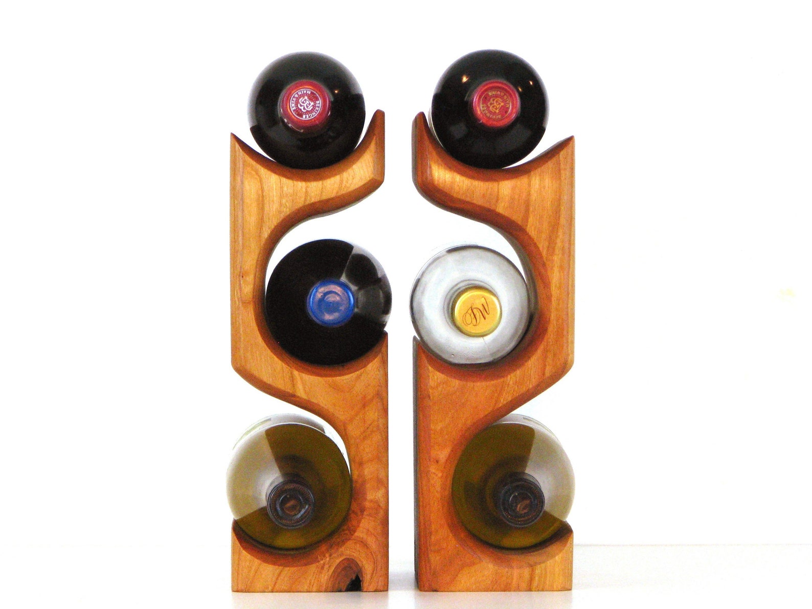 Cherry Wood Wine Rack Cherry Wine Bottle Display 3 Bottle Etsy