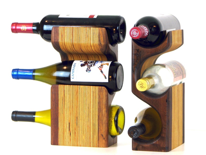 Walnut Wood Wine Rack Tabletop Free Standing 3 Bottle Storage Small