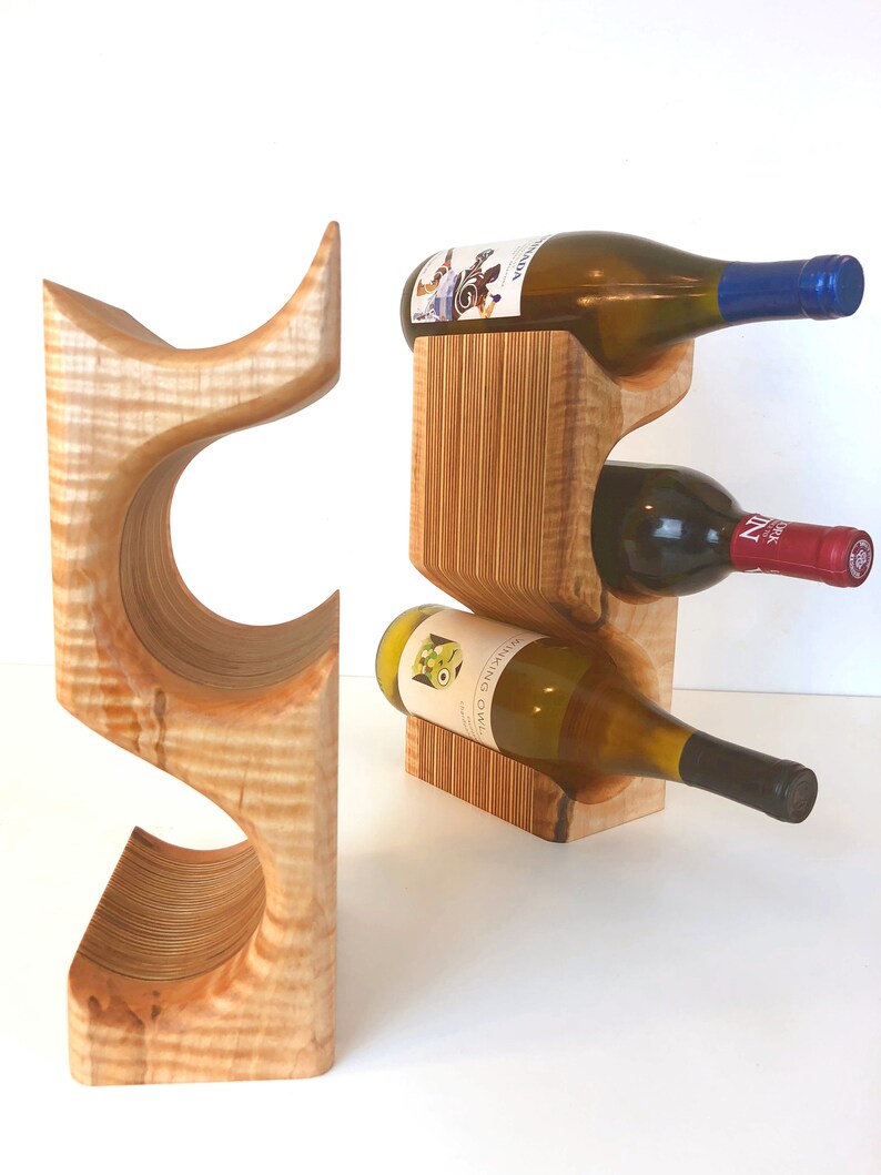 Curly Maple Wood Wine Rack Free Standing Maple Wine Bottle Etsy