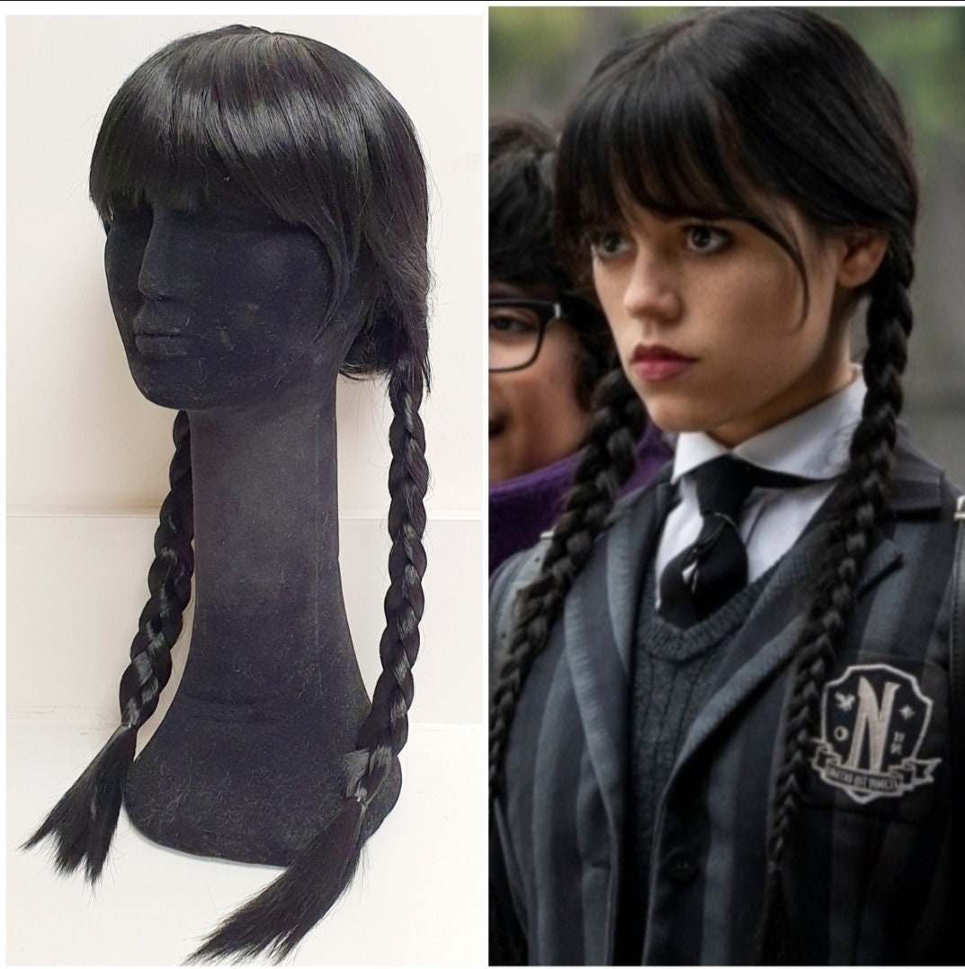 LUFEIS Parrucca Mercoledi Addams Bambina, mercoledì Addams Parrucca, Adams  Wig Intrecciate Nere, Wig Lunga con Frangia, Parrucca mercoledì, Parrucca  Bambina per Cosplay Party Halloween Carnevale 