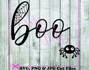 Boo with spider web and cute spider svg, png, jpg cutting file die cut cricut halloween silhouette BOO
