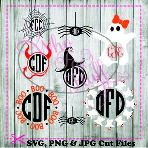 Halloween monogram frames  - svg, png, jpg dxf eps cutting file cutting file cricut die cut vinyl cutters Ghost spider witch web devil