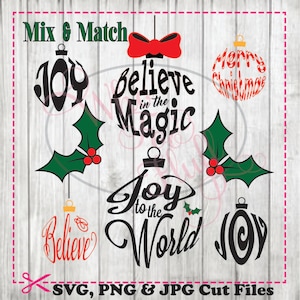Christmas Ornament Balls Joy to the world Believe in the Magic svg png jpg dxf eps cutting file die cut vinyl cutter Holiday Merry Christmas