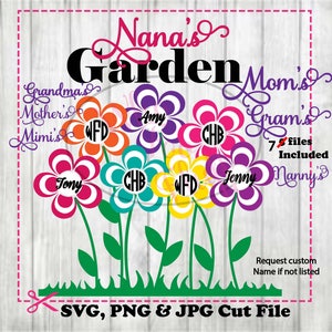 Nana's Garden, Also included Mom's, Grandma's, Mother's &  Gram's, DIY svg jpg and png files, Cricut cutting file Flowers, monograms names