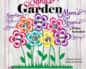 Nana's Garden, Also included Mom's, Grandma's, Mother's &  Gram's, DIY svg jpg and png files, Cricut cutting file Flowers, monograms names