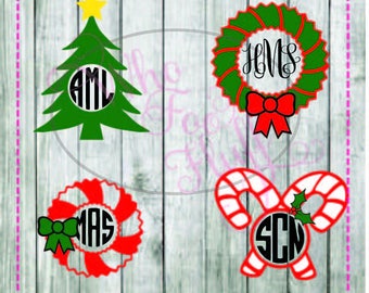 Christmas monogram frames svg png jpg dxf eps cutting file Christmas cutting file Holidays die cut vinyl cutters candy cane wreath tree