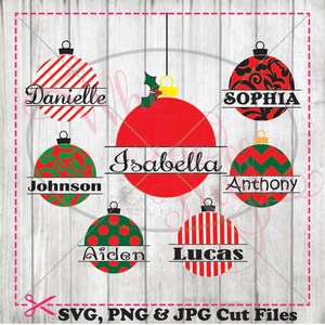 Christmas Ornament Split  Name svg, png, jpg dxf eps cutting file cutting file, cricut circle die cut vinyl cutters  Holiday Balls