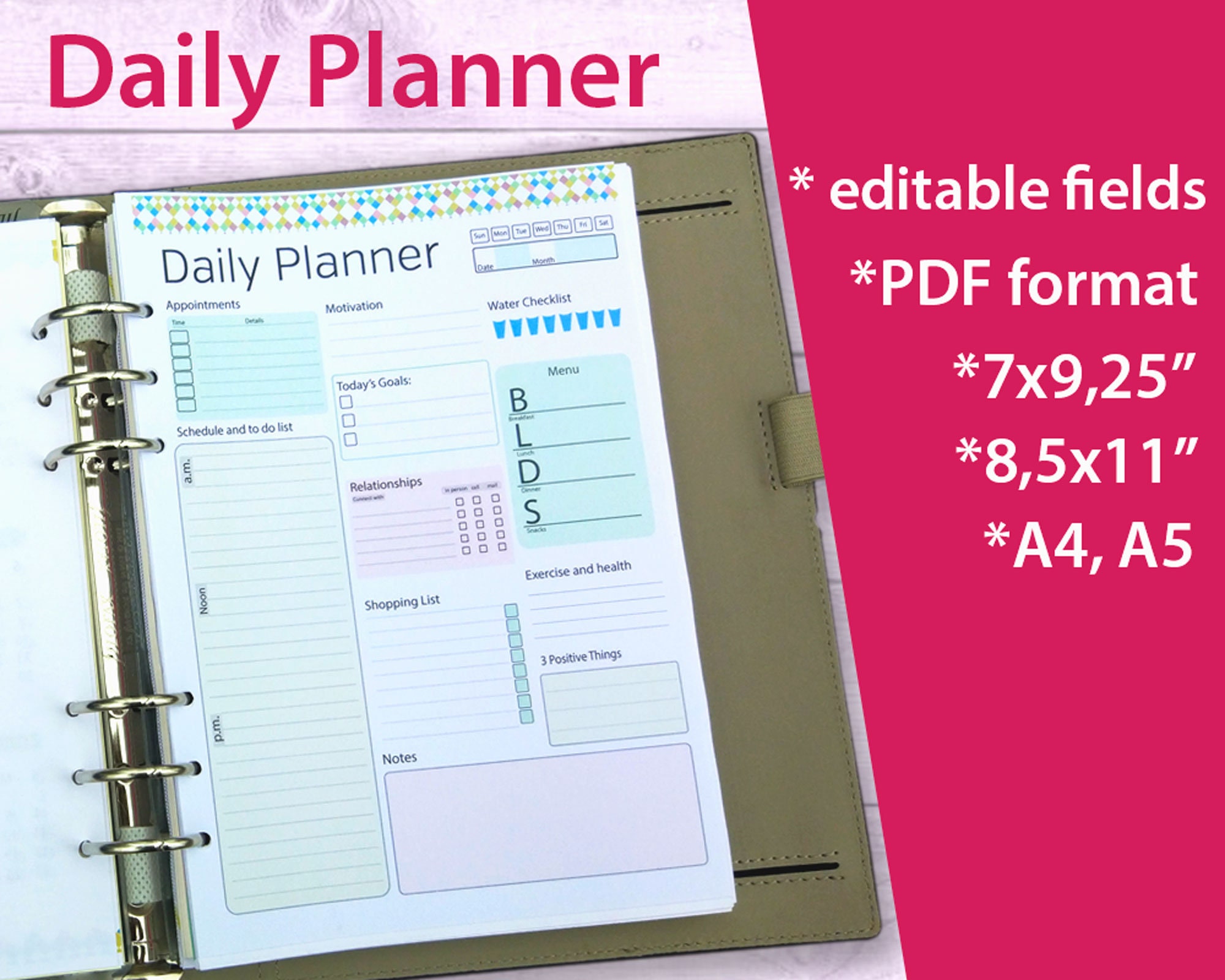 Day planner Printable Daily Planner Editable Daily Organizer Etsy Day planner Printable Daily Planner Editable Daily Organizer Etsy