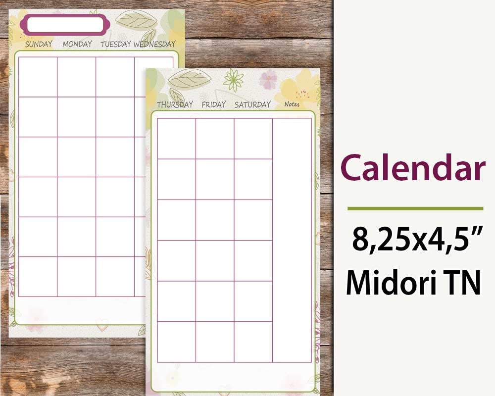 Midori insert Calendar Planner Inserts UNDATED Monthly Etsy
