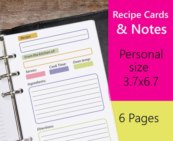 personal planner inserts filofax recipe card printable recipe card kikki k medium notes filofax instant download personal recipe cards