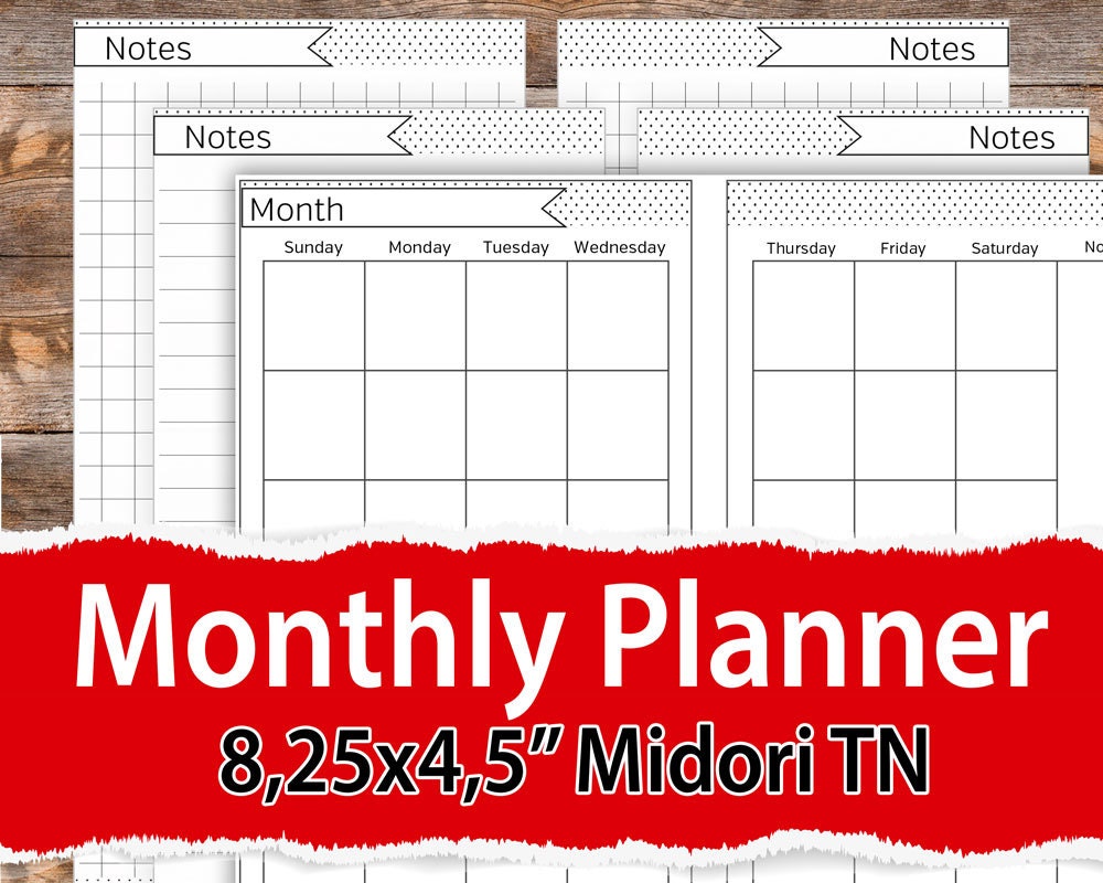 Midori Calendar Planner Inserts UNDATED Monthly Calendar | Etsy
