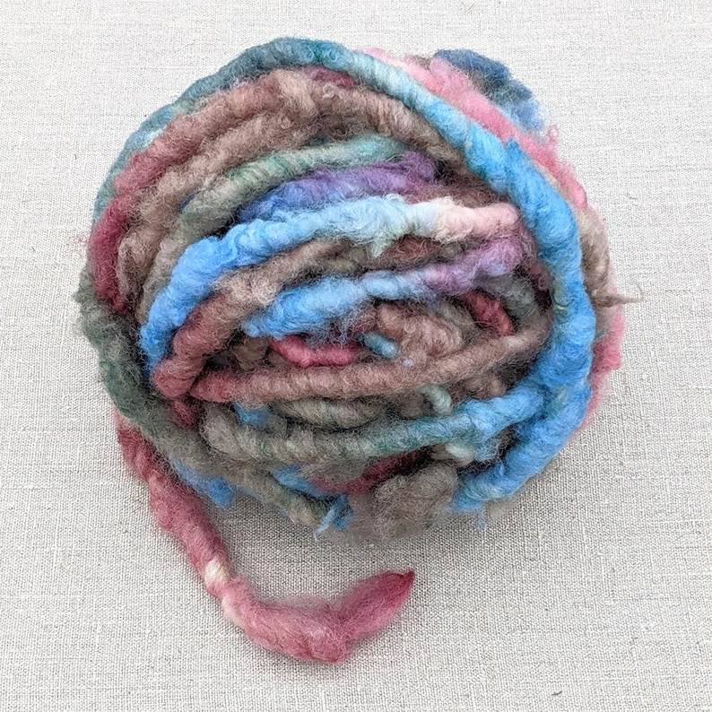 Super Bulky Art Yarn for Weaving and Fiber Art, Blue Pink Wool image 1