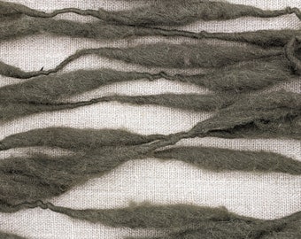 Thick Thin Yarn for Weaving, Naturally Dyed Dark Green Wool