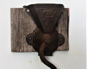 Antique Brighton L S Coffee Mill Post Mount Primitive Hand Crank Coffee Bean Grinder