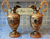 Large ROYAL SATSUMA Japanese Moriage Gold Gilting Handle Vases