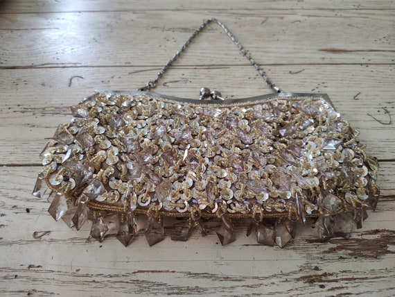 Vintage Evening Bag Lucite Teardrops and Seed Bea… - image 1
