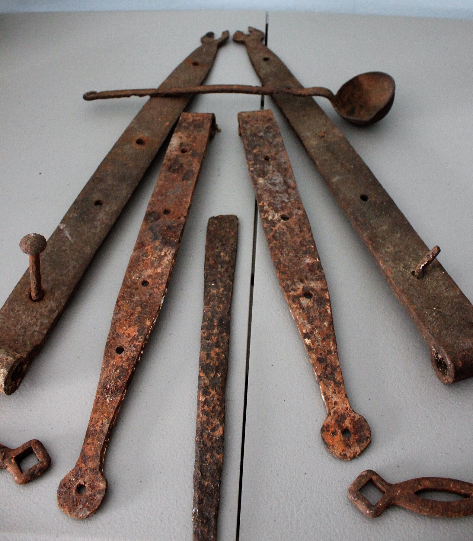 7 vintage/antique iron straps hinges for barn doors