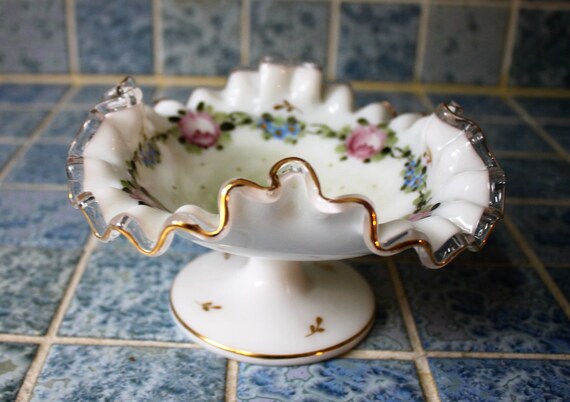 Fenton Silver Crest Hand Painted Bowl Charleton Design Pink Etsy