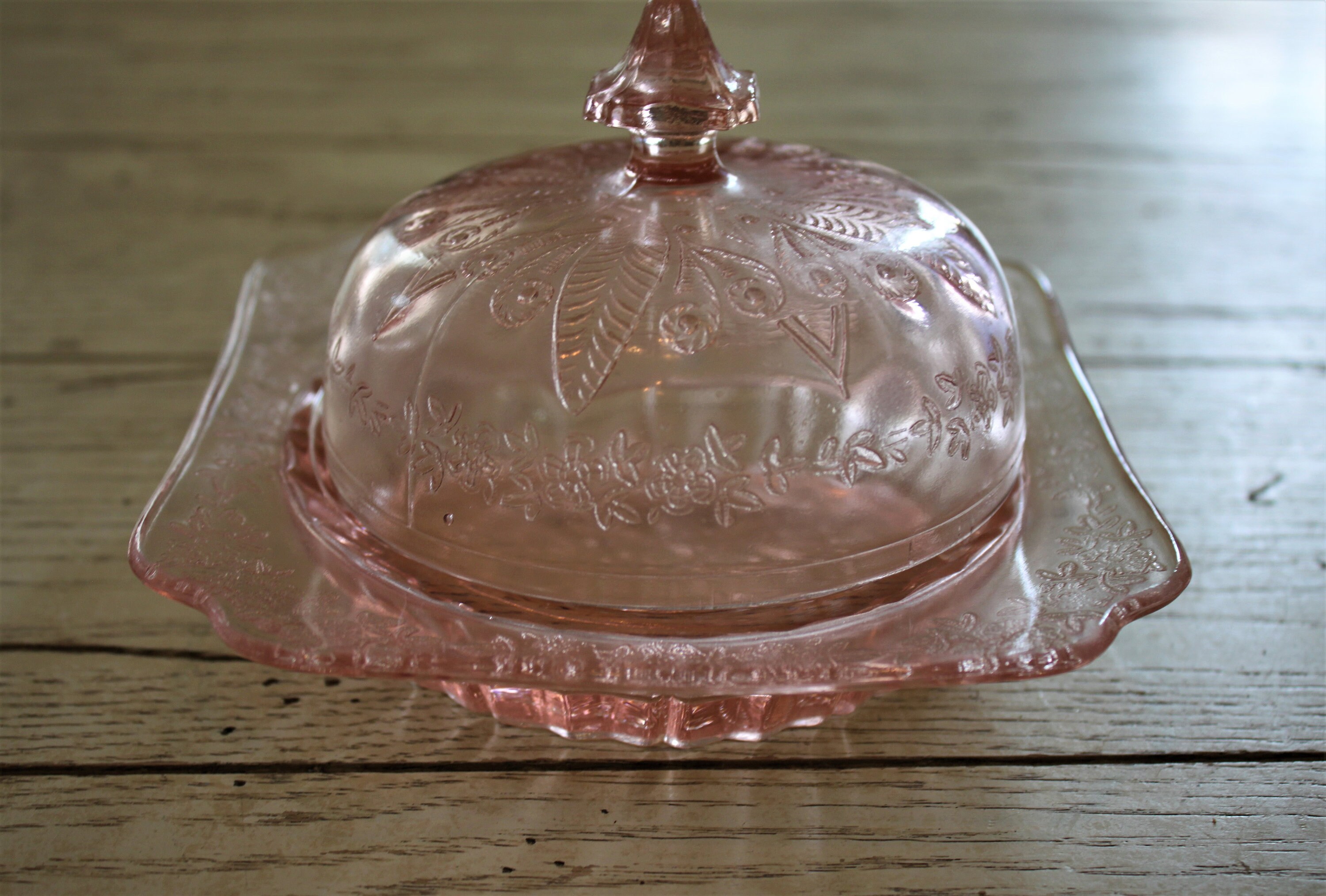 Vintage Glass Pink Adam Butter Dish
