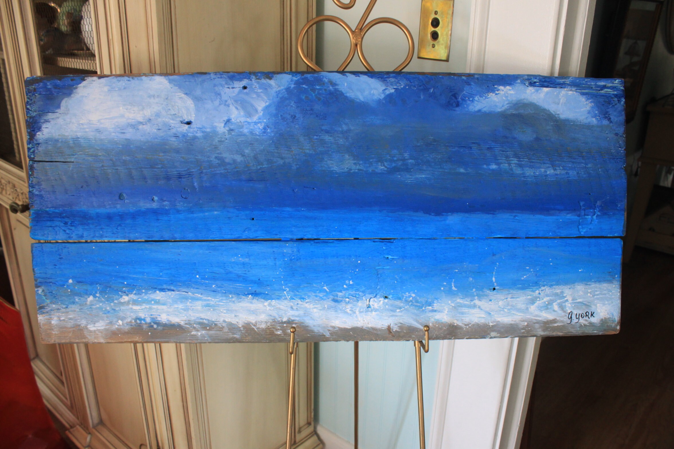 Reclaimed Wood Wall Art seascape ocean beach. Original Hand Painted