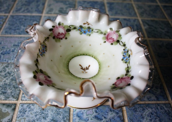 Fenton Silver Crest Hand Painted Bowl Charleton Design Pink Etsy