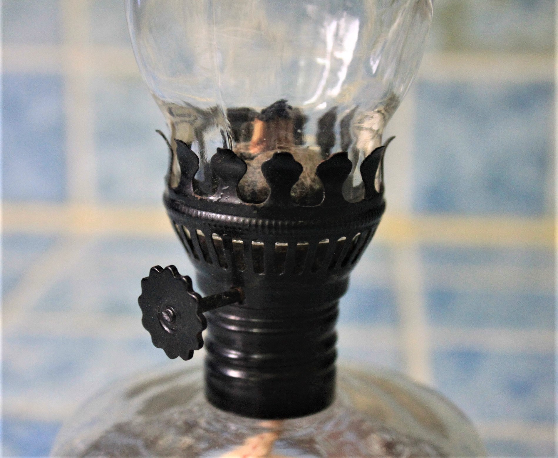 Vintage Oil Lamp Decorative Oil Lantern Pewter Colored Band Inches