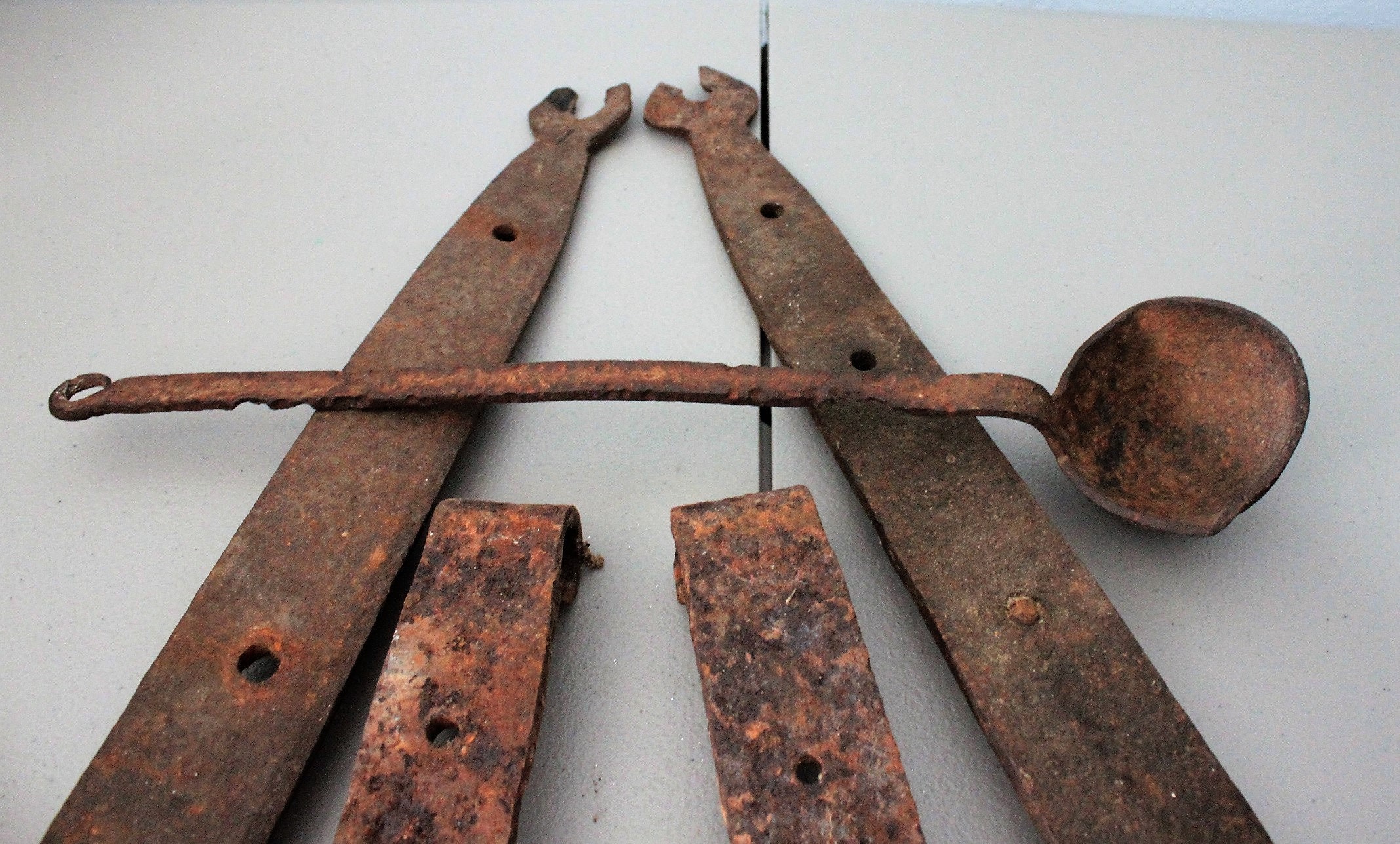 7 vintage/antique iron straps hinges for barn doors