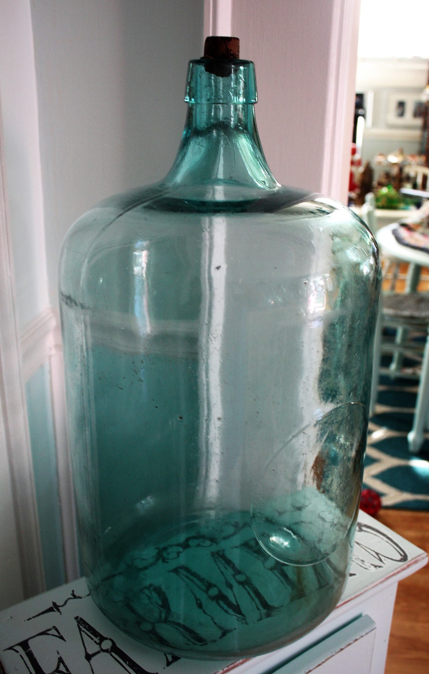 Vintage heavy clear teal 5 gallon water bottle heavy thick