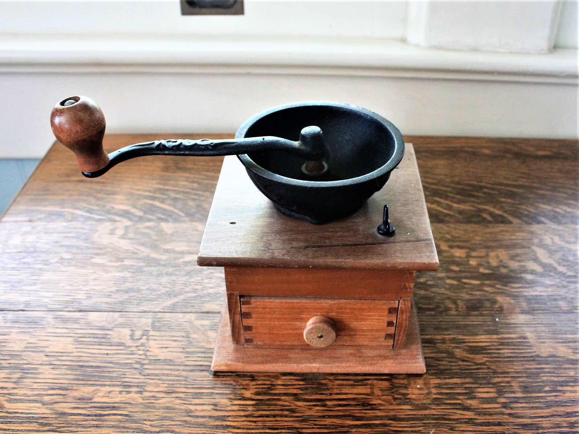 Vintage Coffee Grinder, Antique Wood Coffee Grinder, Farmhouse Kitchen