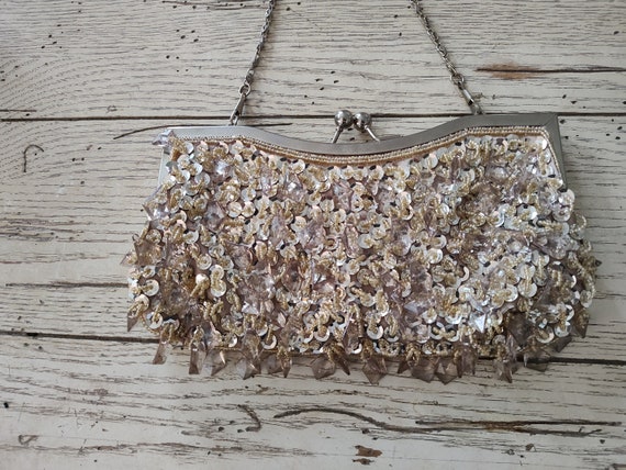 Vintage Evening Bag Lucite Teardrops and Seed Bea… - image 3