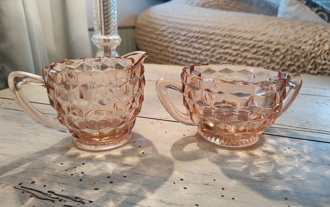 Pink Depression Glass Creamer And Sugarnull
