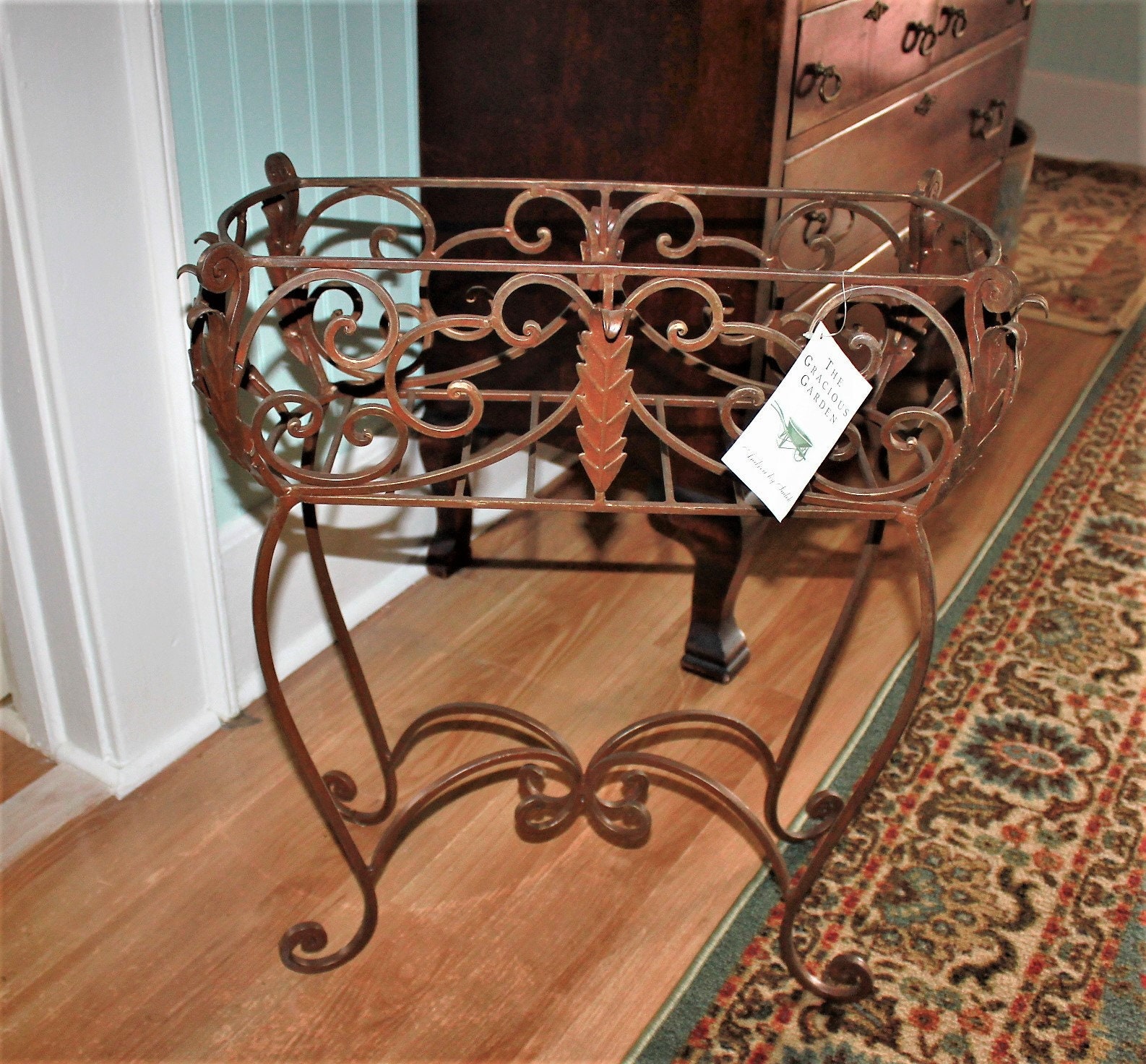 Plant Stand Rectangular Cast Iron Rustic Style Antique Bronze Finish