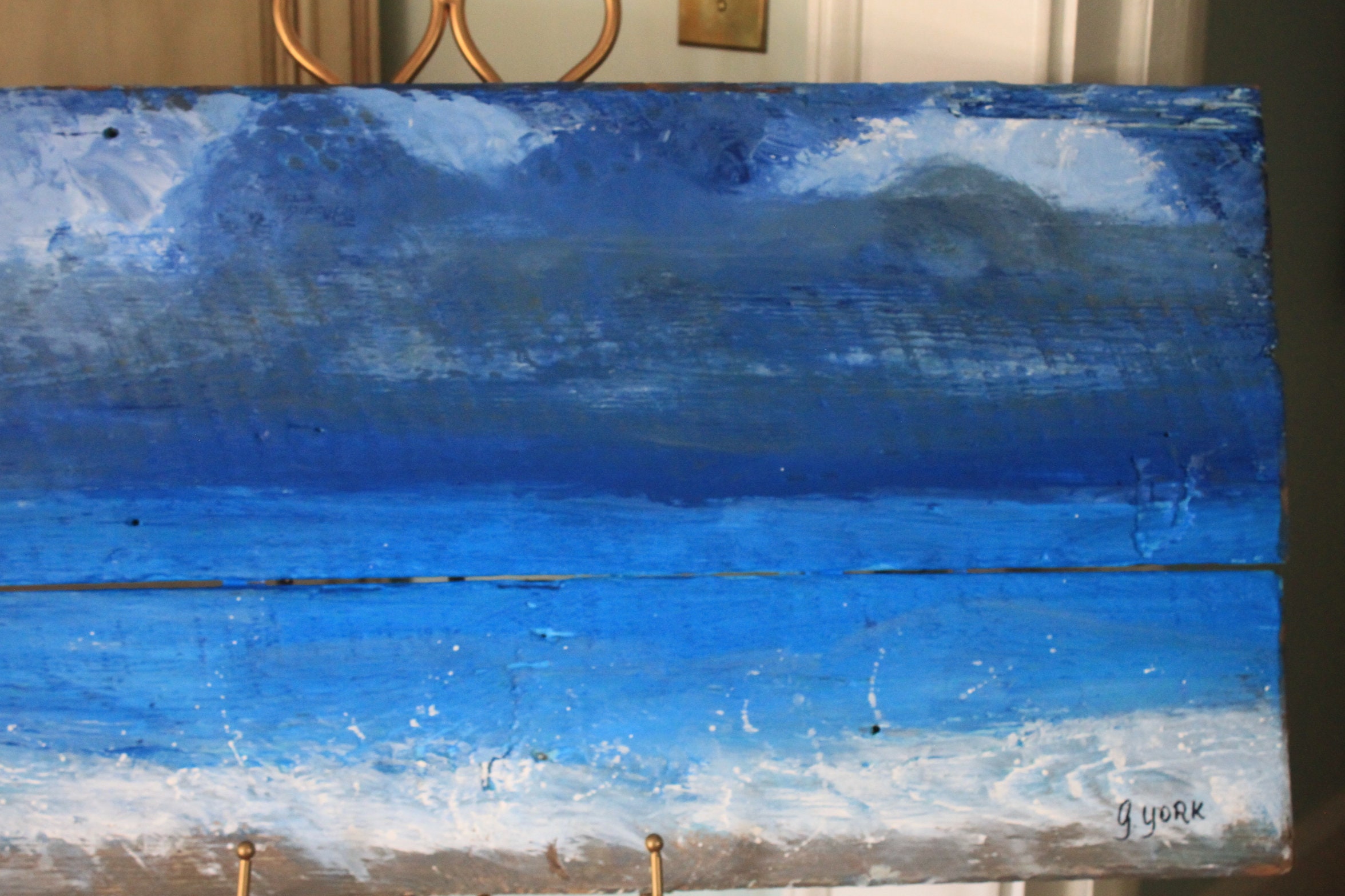 Reclaimed Wood Wall Art seascape ocean beach. Original Hand Painted