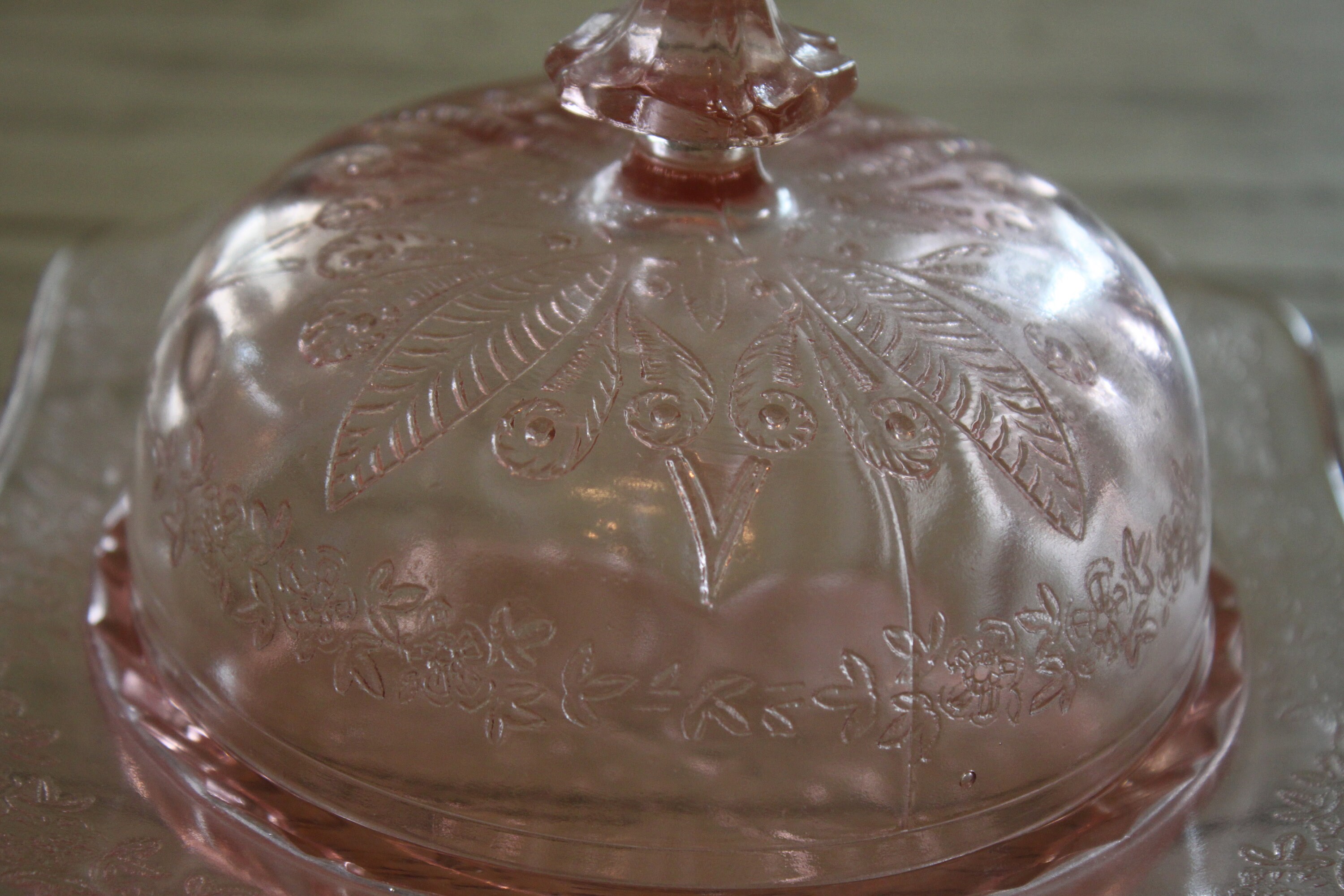 Vintage Glass Pink Adam Butter Dish