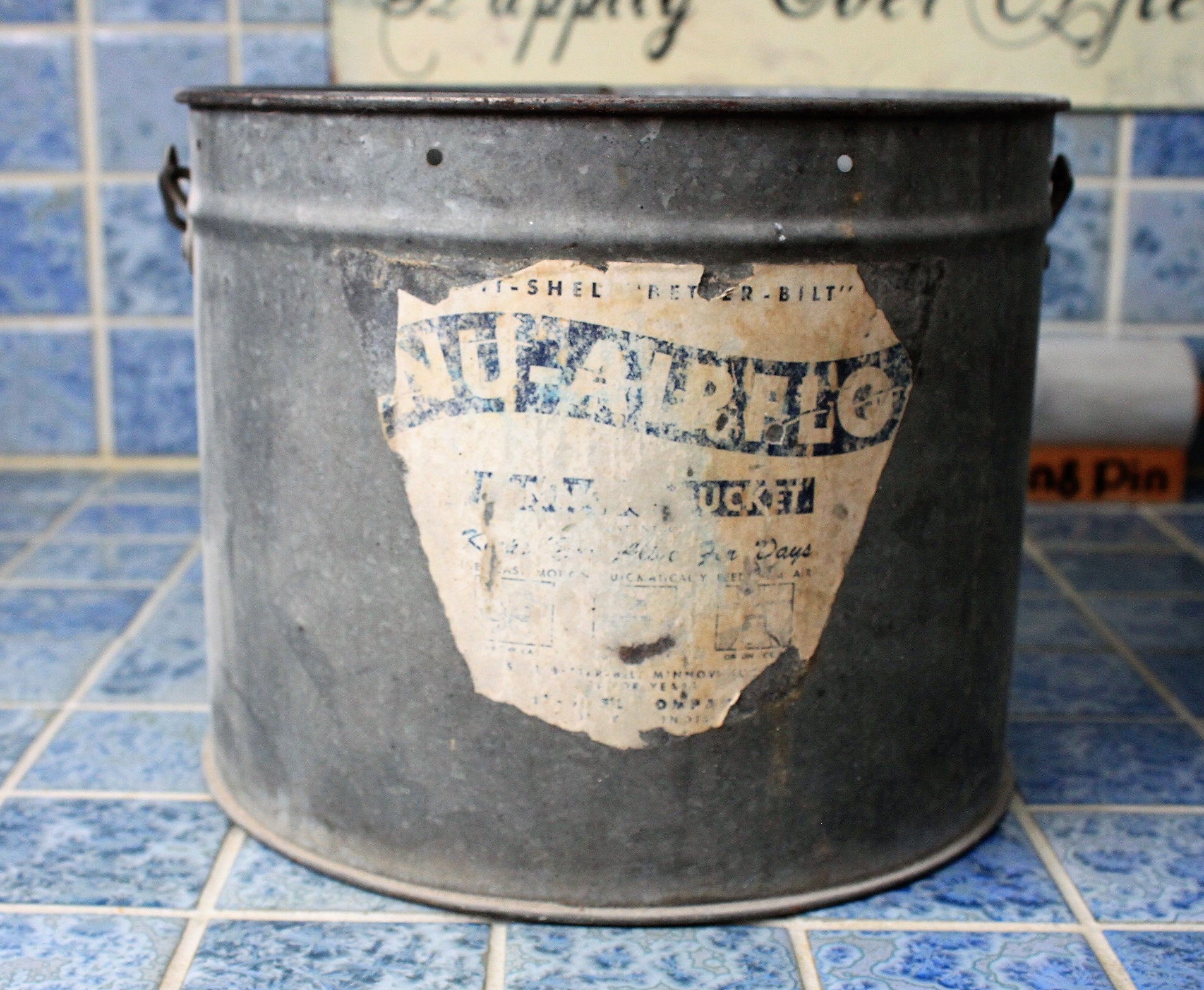 Vintage Fishing Galvanized Metal Minnow Bucket & Bait Can Pair