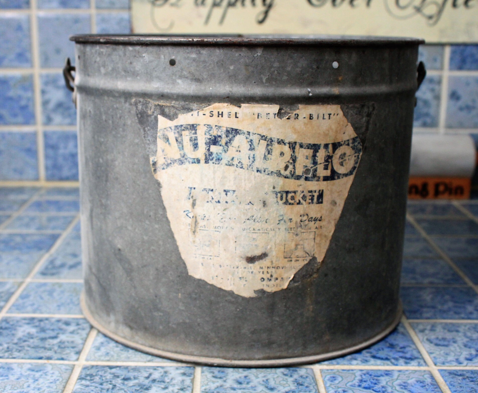 Vintage Fishing Galvanized Metal Minnow Bucket & Bait Can Pair