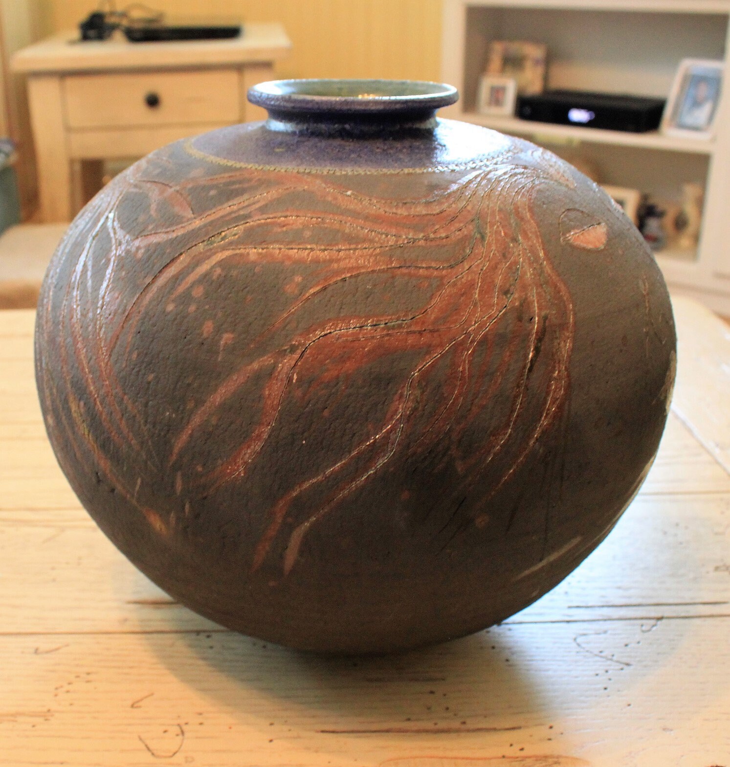 Vintage Raku Pottery Vase Signed by Artist Bill Capshaw