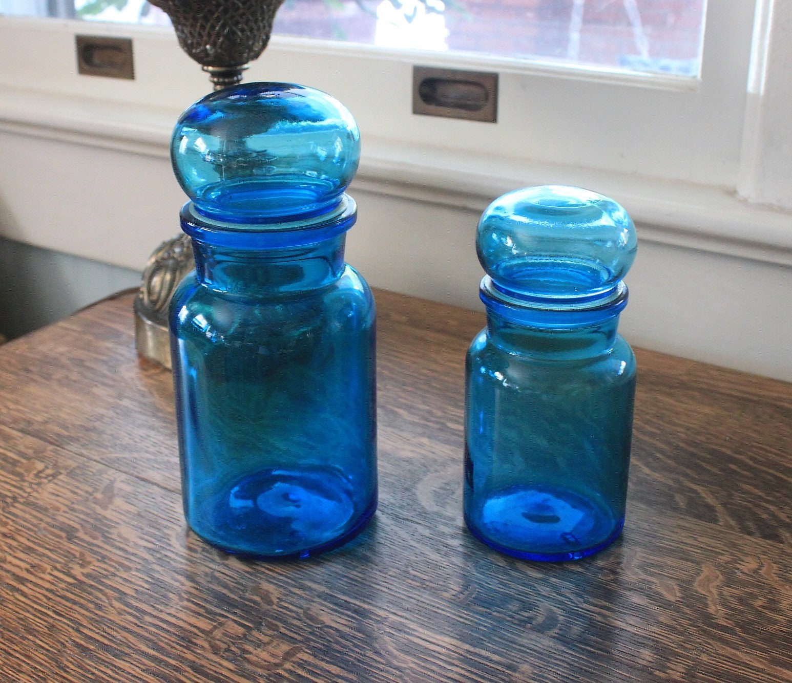 Vintage Belgium Blue Glass Containers Apothecary Jars