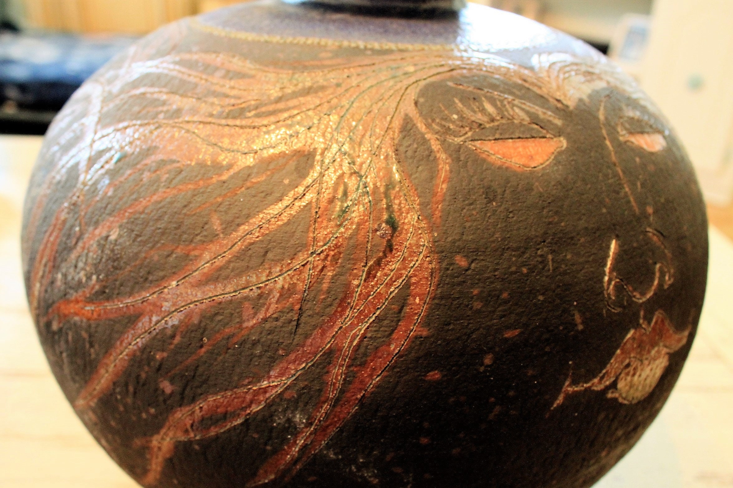 Vintage Raku Pottery Vase Signed by Artist Bill Capshaw