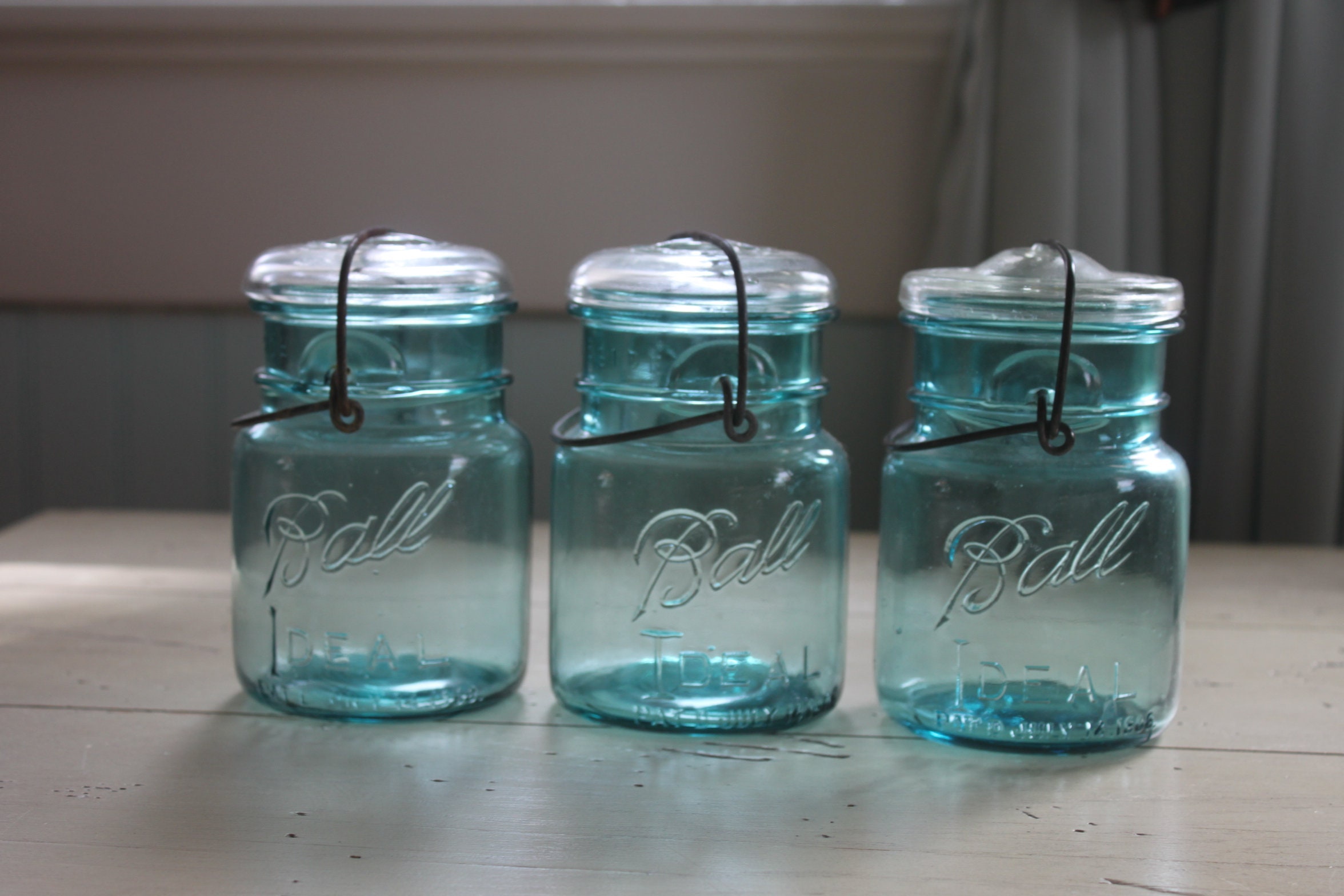 Three 3 Vintage Ball Sure Seal Blue 1 Pint Canning Jars Etsy