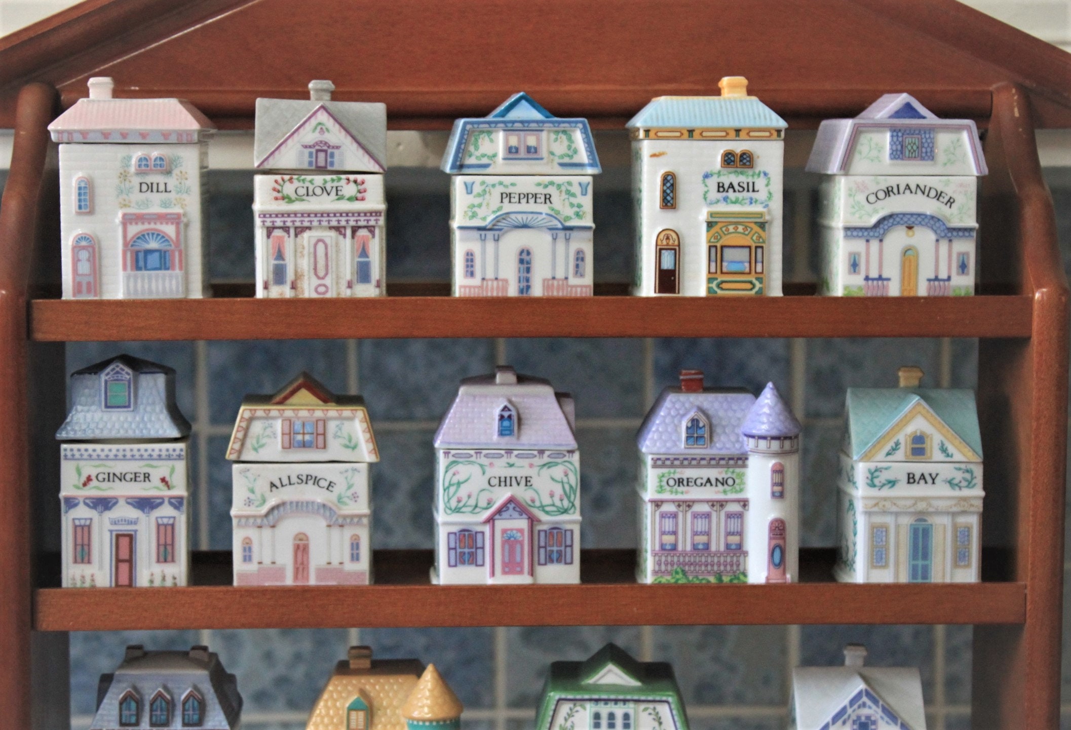 Lenox Spice Village Set 18 Porcelain jars, some spice occupants, with
