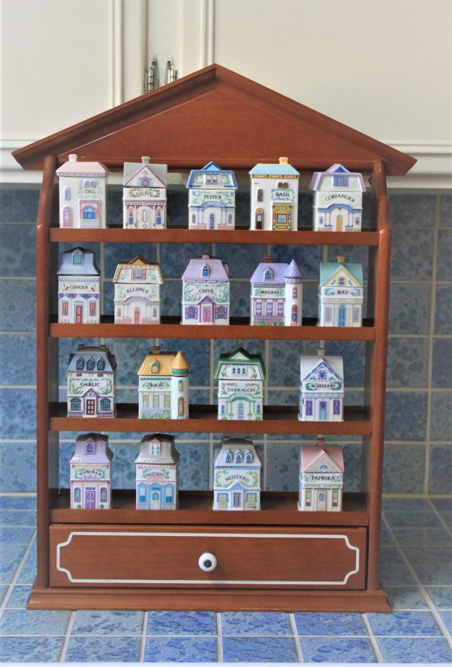Lenox Spice Village Set 18 Porcelain jars, some spice occupants, with