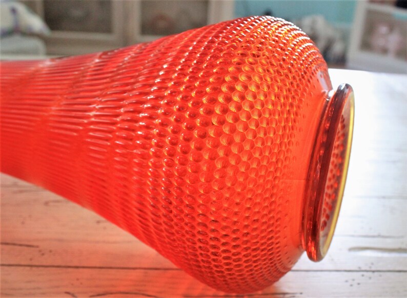 L E Smith Viking Huge Art Glass Floor Vase Orange Etsy