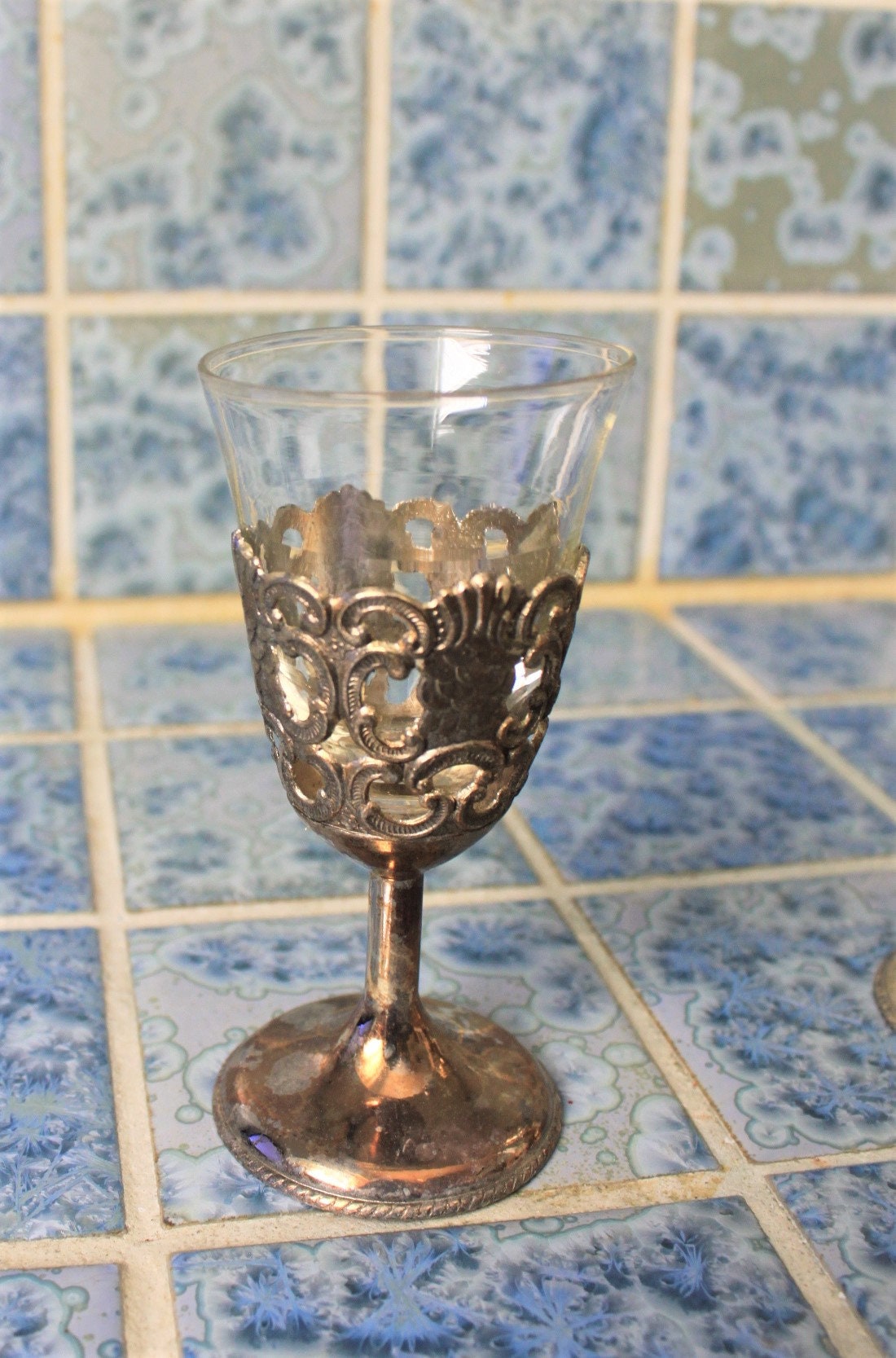 Vintage 6 silver plated cordial glasses