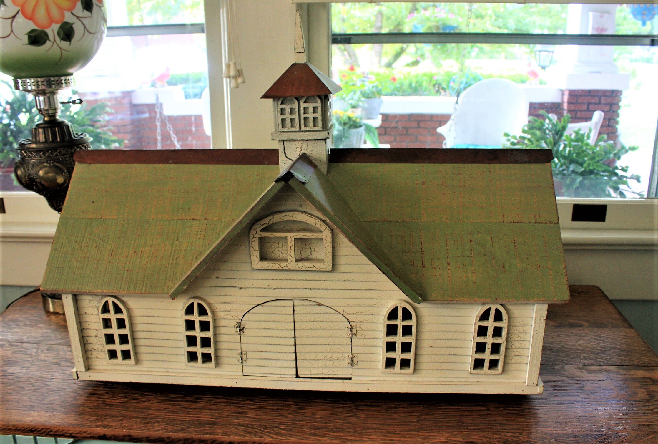 Large Beautiful Primitive Wooden Steepled Blue Grass Decorative