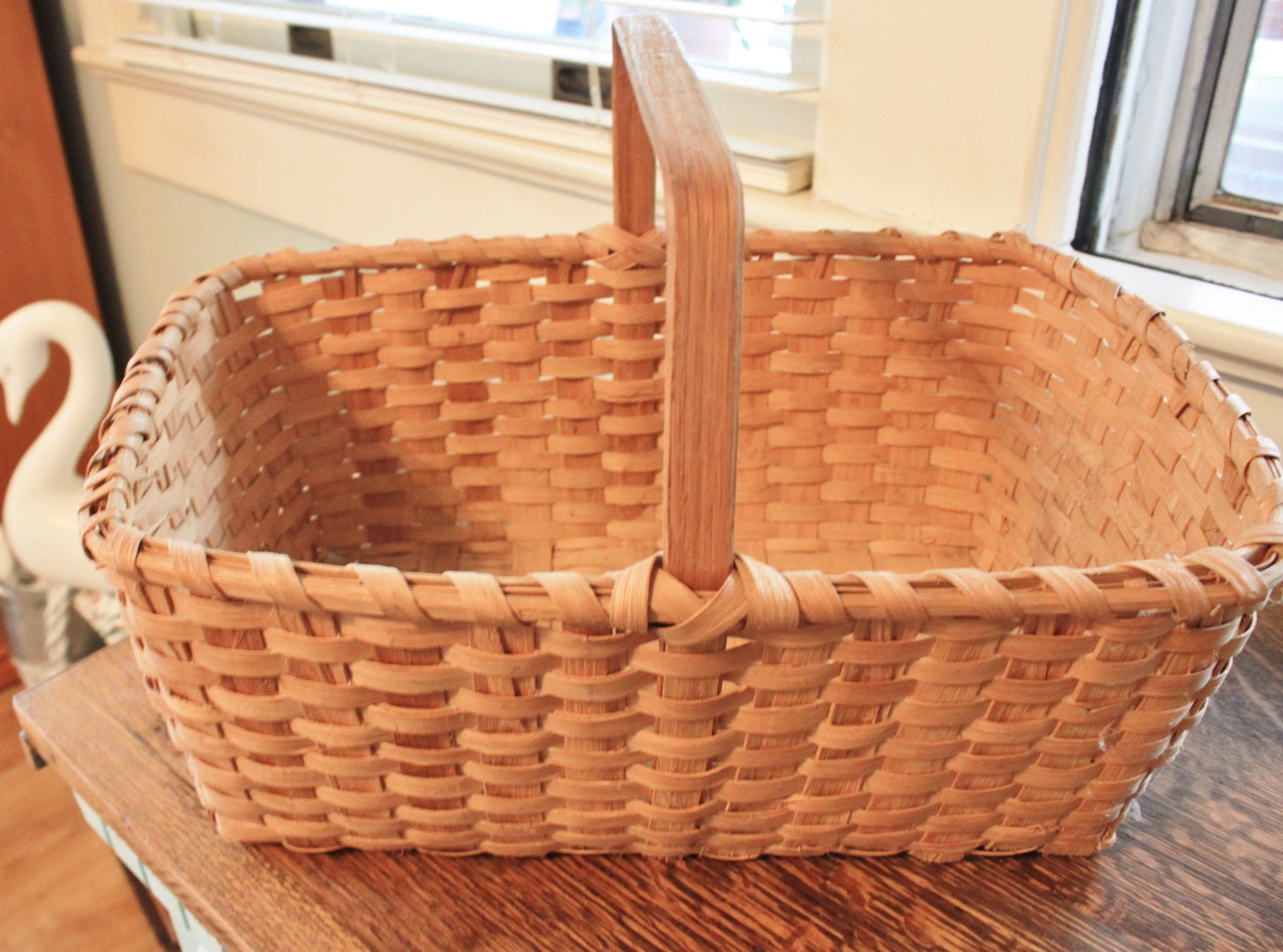 VTG 1940's split white oak woven market basket possibly cherokee...